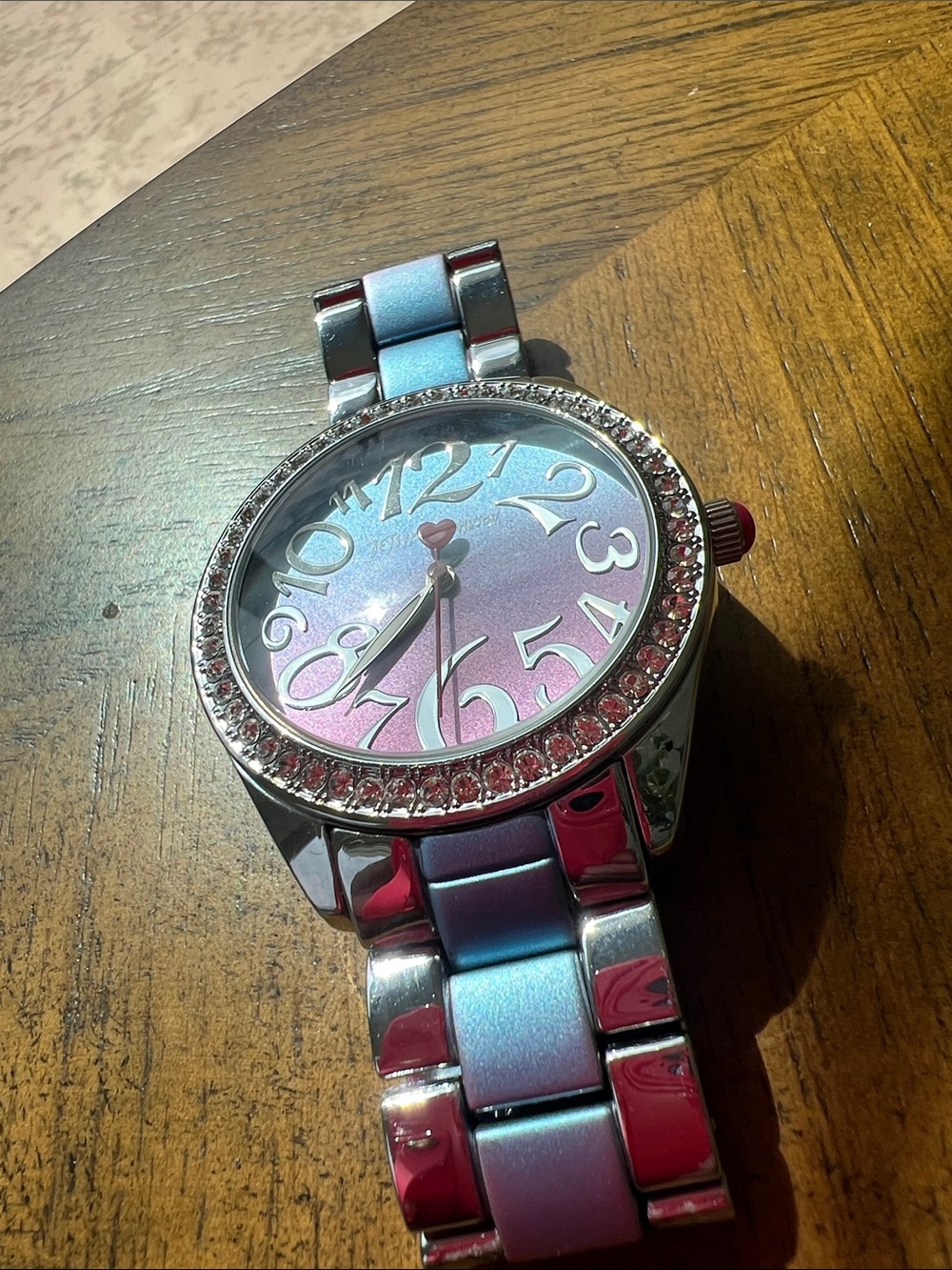 Betsey Johnson Purple-to-Blue Gradient Crystal Bezel Watch - Picture 8 of 11